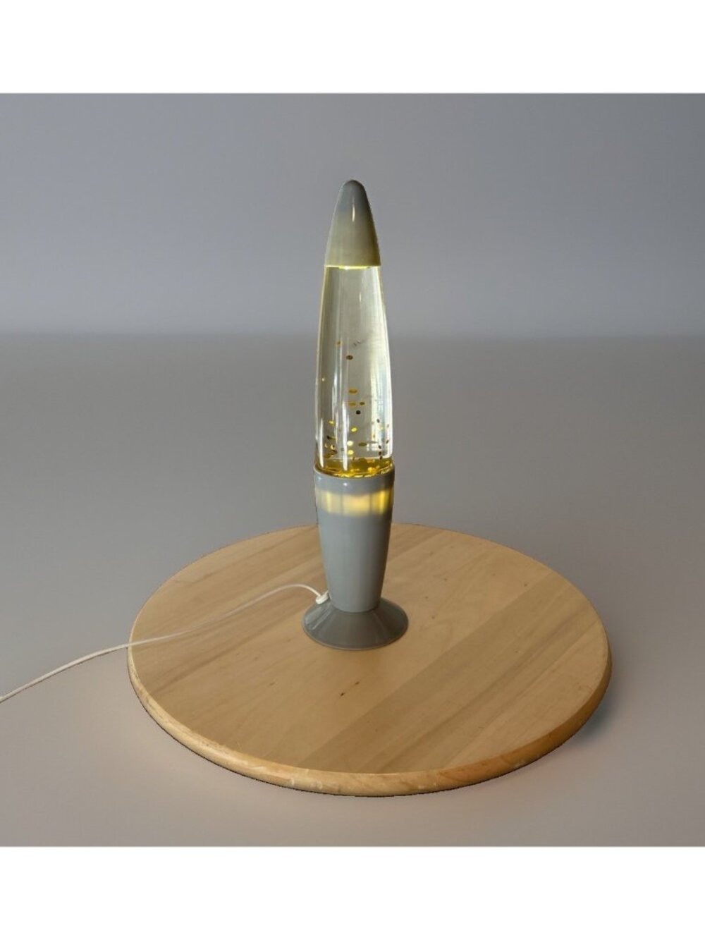 Gray Base lava lamp With Gold Confetti, USB Plug-In 13.5” Tall Table light